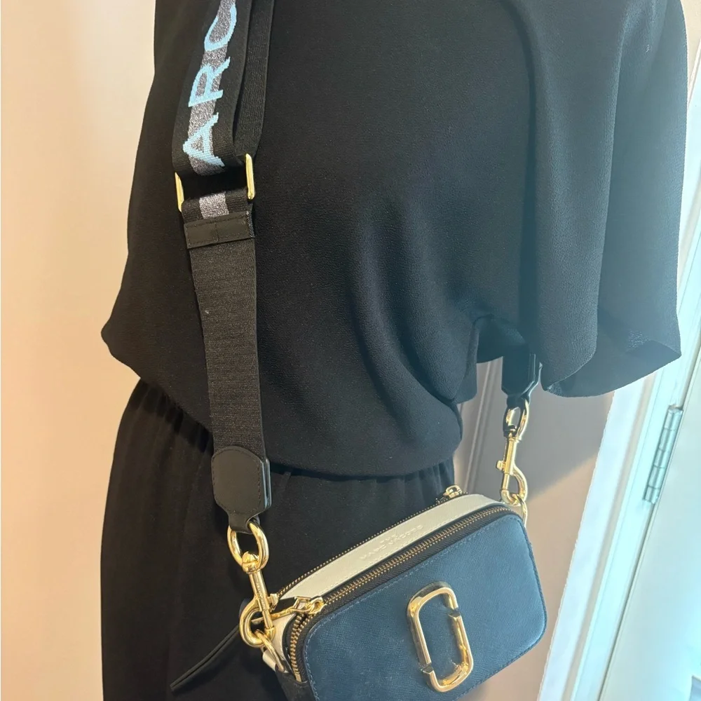 Marc Jacobs Navy and Cream Crossbody Camera Bag with Gold Hardware